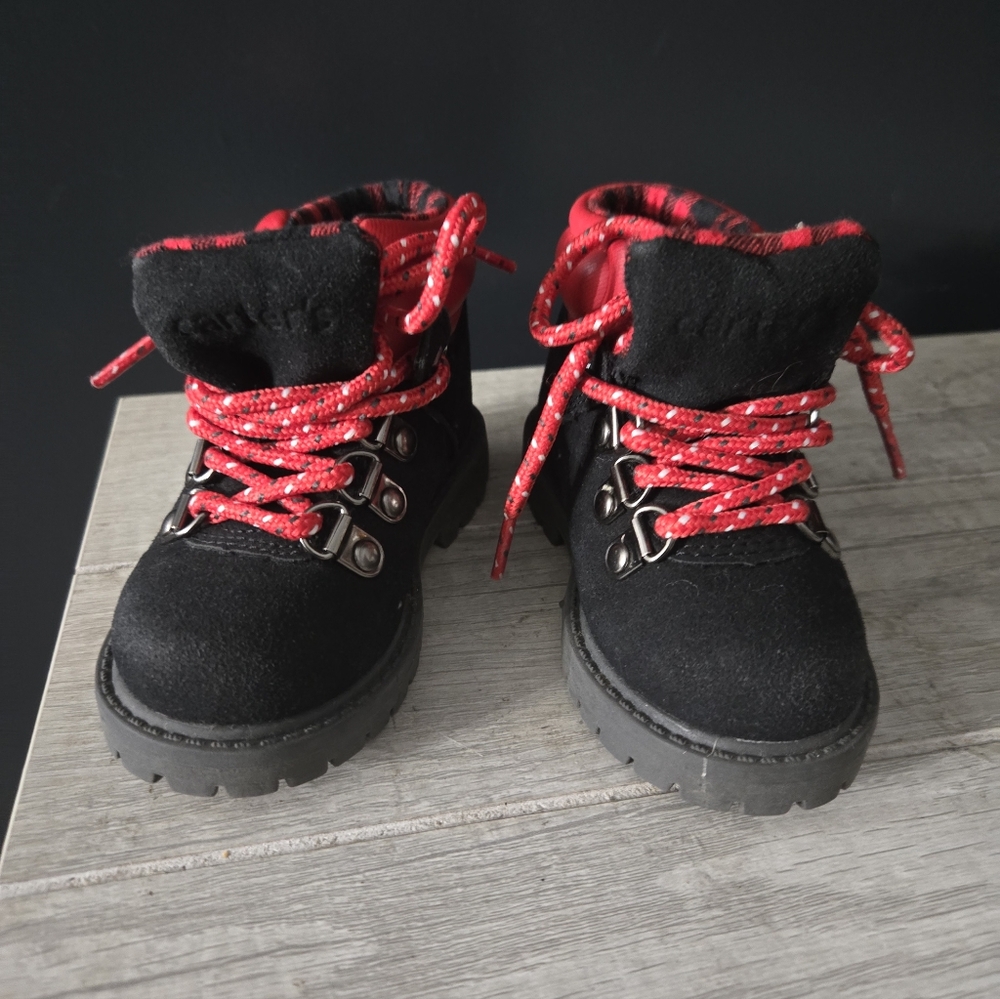 Carters Black & Plaid Combat Boots Toddler 5